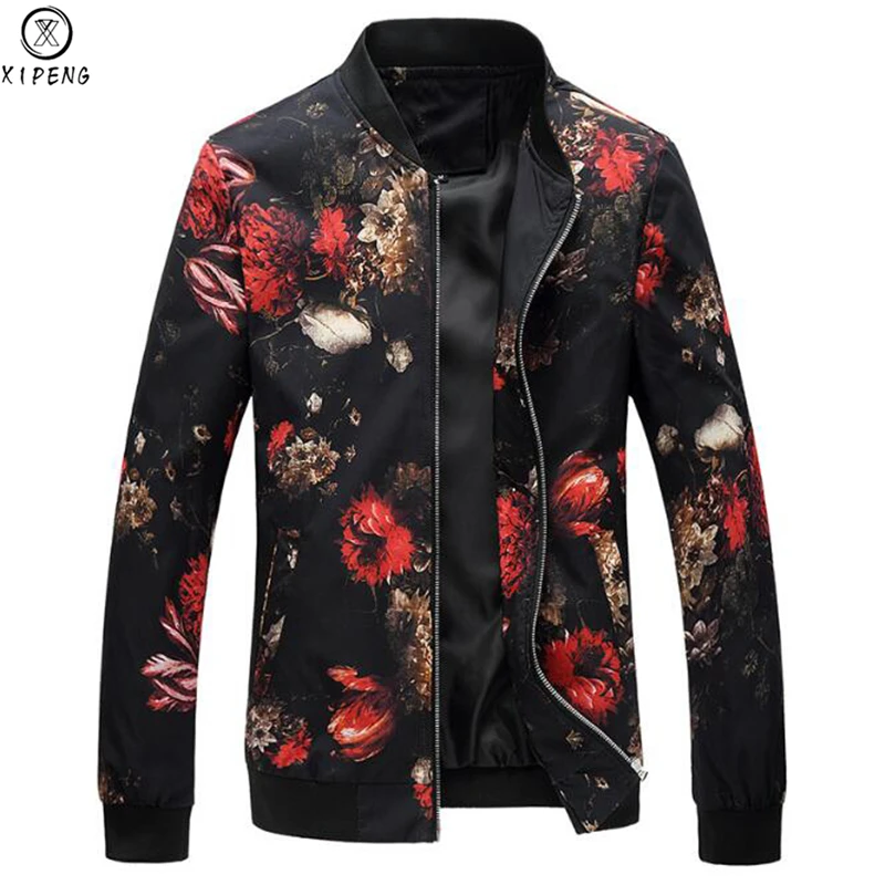 

Streetwear Jacket Chaqueta Hombre Hip Hop Jacket Men Slim Fit Pilot Bomber Jacket Men's Flower Jacket Coats Male Pop Clothing