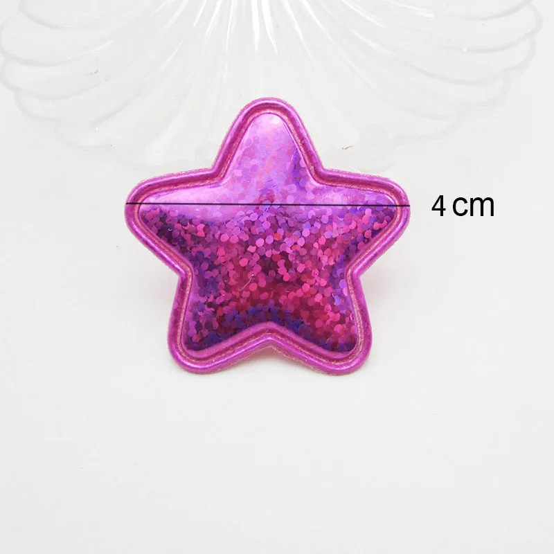 60 Stück/Los 4cm Glitzernde Laser-PU-Stern-Polsterpatches für Baby-Mädchen-Haaraccessoires, Applikationen für Bastelarbeiten, BB-Clips, Ornamente – Detail 1