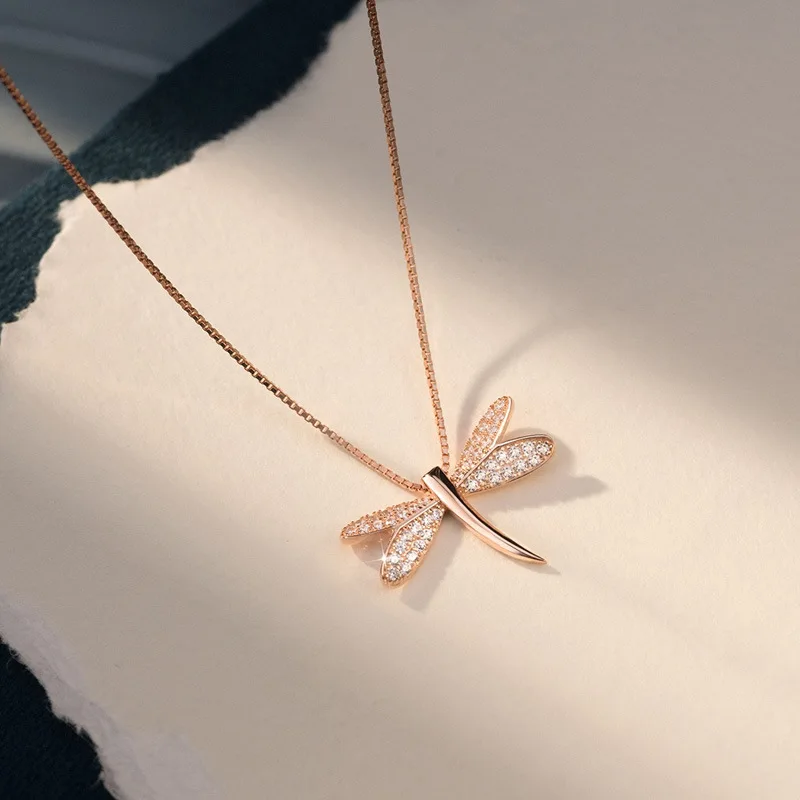 FOXANRY Silver Color Clavicle Chain Necklace for Women Trendy Elegant Charming Sparkling Zircon Dragonfly Bride Jewelry