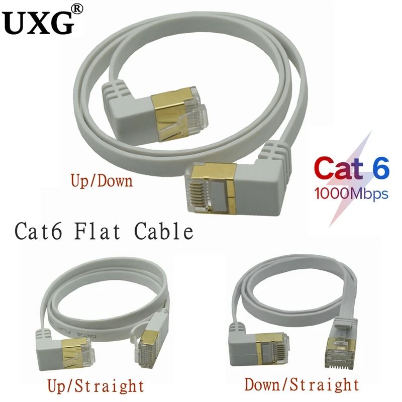 

Cat6 Flat Cable Double Elbow Inclined Down And Upward 90 Degrees RJ45 Cat6 8P8C STP UTP Cat6 Ethernet Netwook able Cord 1m 2m 5m