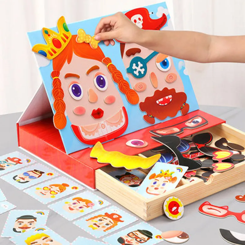 

Настольная игра, фигурка/Искусственная игра, доска для рисования, 3 стиля, деревянная магнитная головоломка Монтессори, образовательная игрушка, подарок