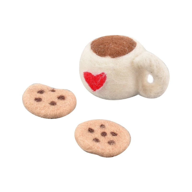 3Pcs DIY Baby Wolle Filz Milch Tee Tasse + Cookies Dekoration Neugeborenen Fotografie Prop