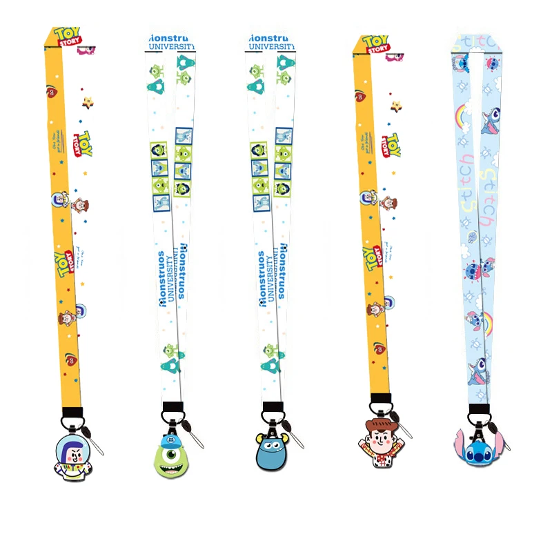 Disney Mickey Mouse Lanyard Keys Id Cell Phone Neck Strap Action Figure Stitch Buzz Lightyear Doll Kids Collection Gift Toys