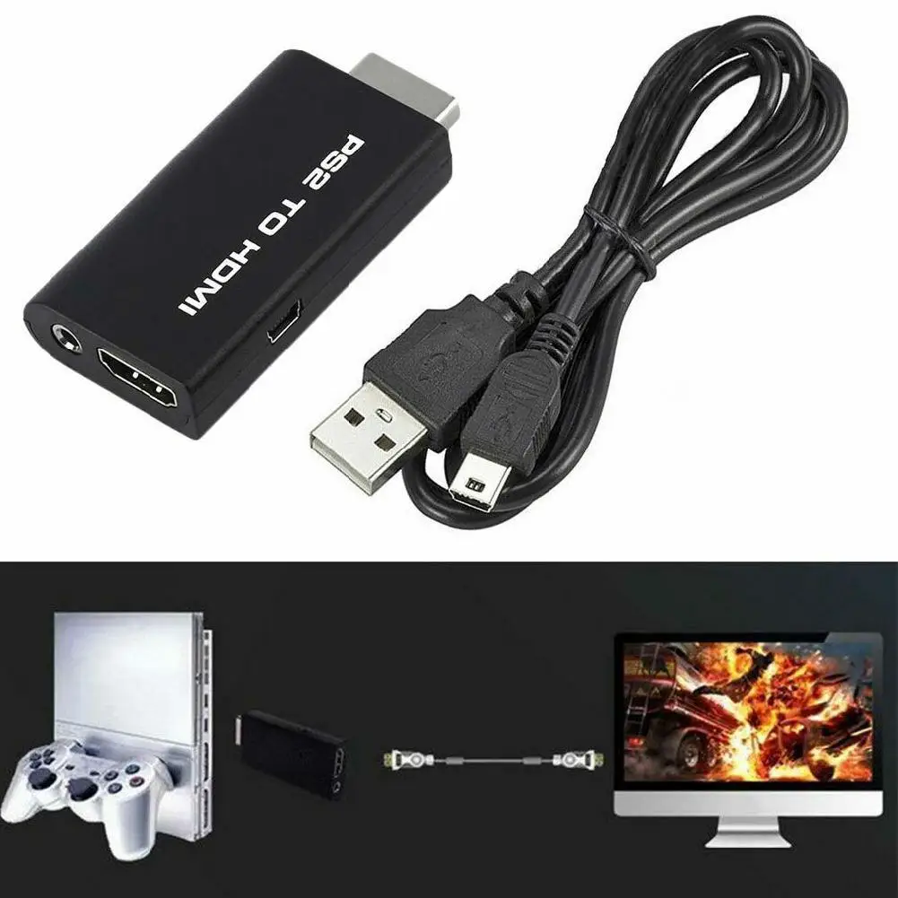 PS2 to HDMI-compatible Audio Video Converter Adapter AV Compatible Sony Sony PlayStation 2 Plug-and-Play Part Cable