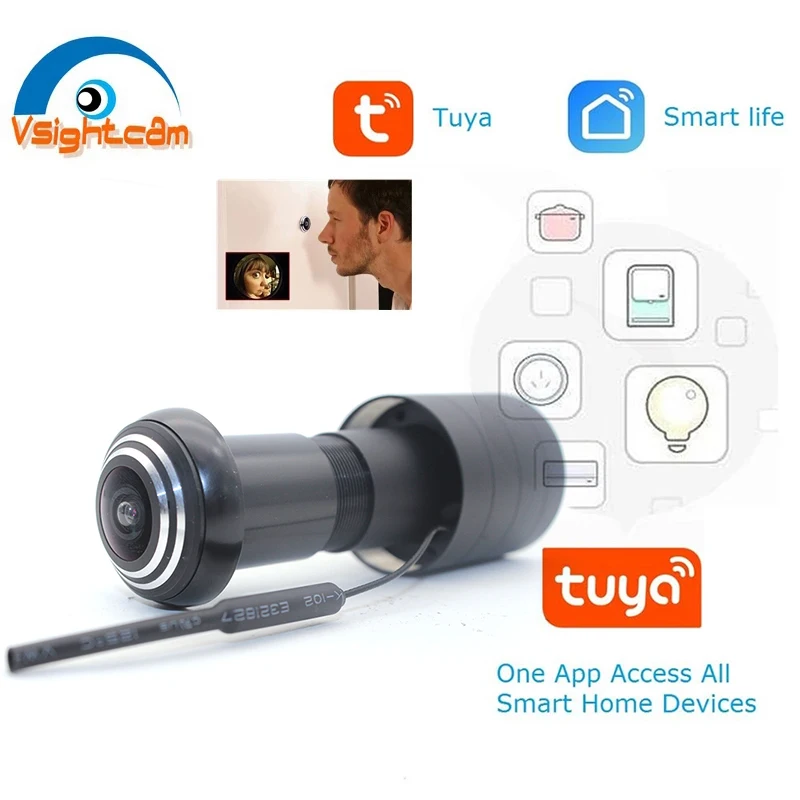 

Tuya Wireless Door Eye Hole Securtiy 1080P HD Fisheye Camera CCTV Network Peephole Wifi Camera Two Way Audio P2P Surveillance