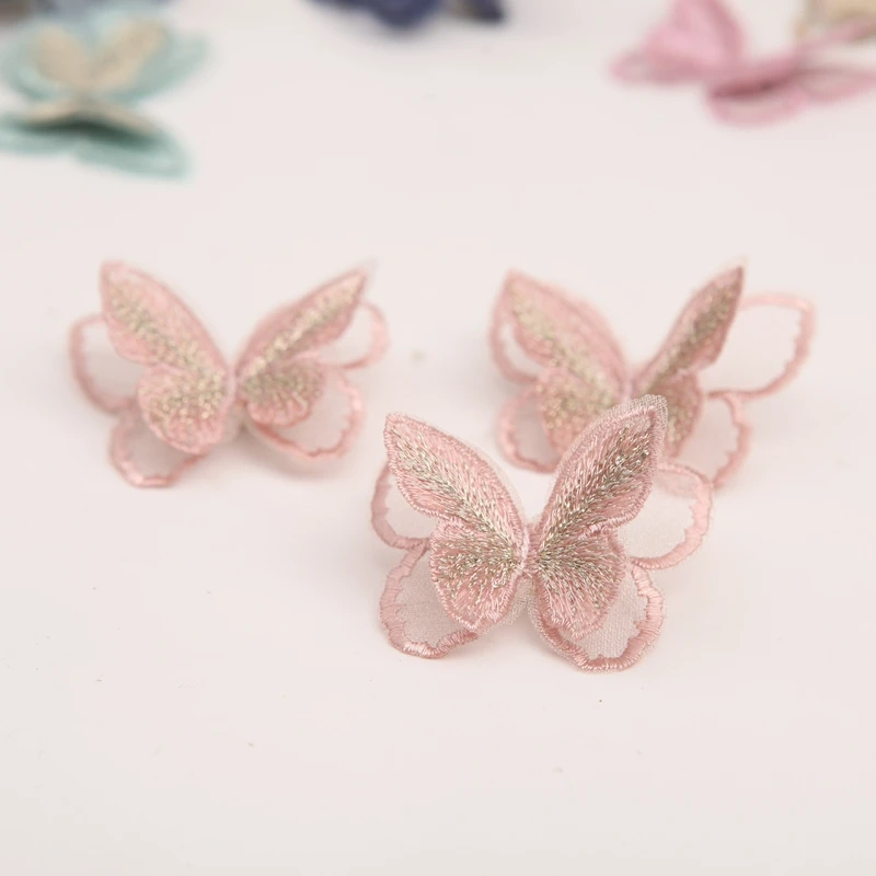 10 Pieces Double Layer Embroidery Butterfly Patch DIY Handmade Material Clothing Hair Accessories Ingredients