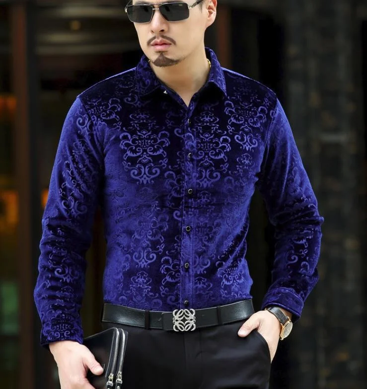 

Men's BONJEAN Dress Shirt Male Casual Long Sleeve Velvet Fashion Formal Shirts Autumn Winter Warm Thick Shirt Drop Shipping