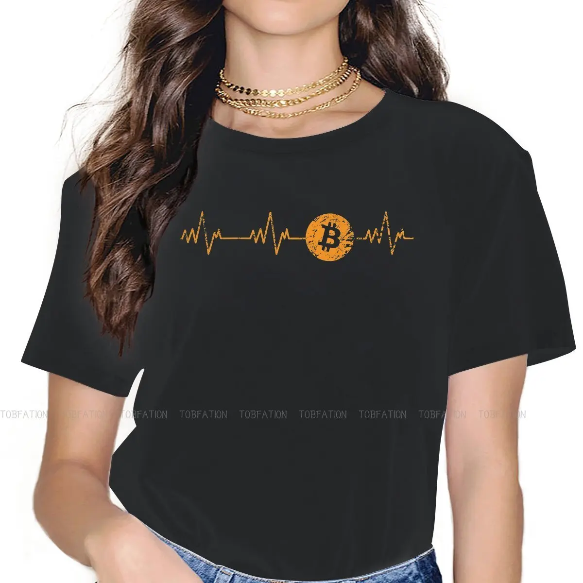 Crypto Heartbeat Women Clothing Bitcoin Graphic Print Female Tshirts Vintage Alternative Loose Tops Tee Kawaii Girls Streetwear