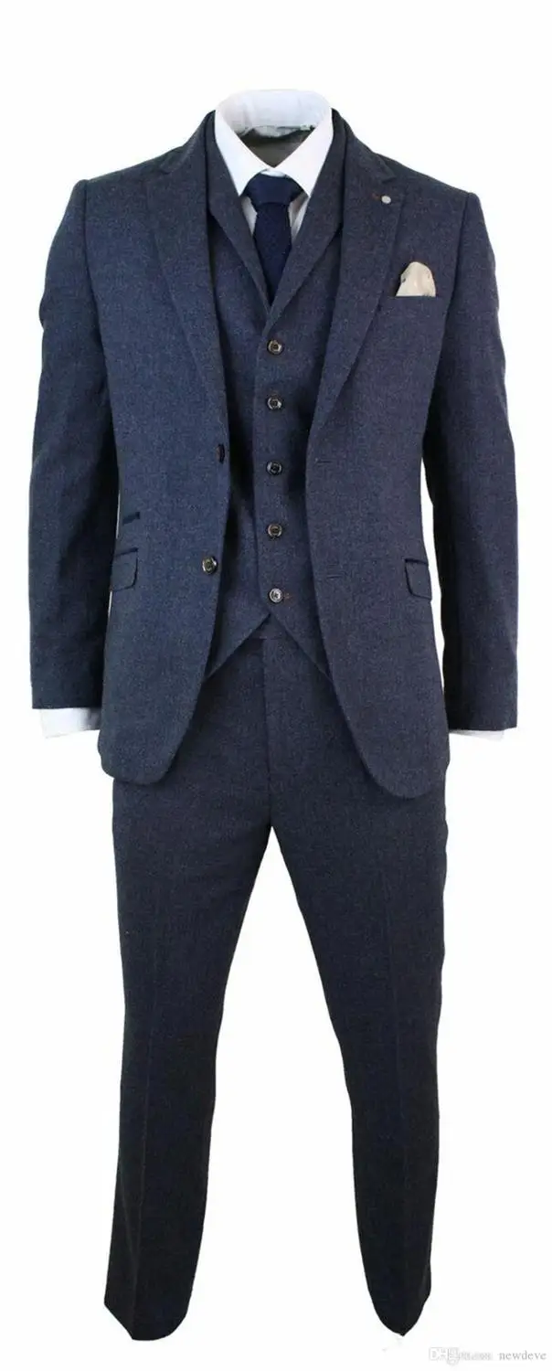 Tre Pezzi di Abito Da Sposa Smoking Grigio di Affari Degli Uomini Vestiti di Lana Miscela Sposo Classic Fit Groomsman Da Cerimonia Nuziale di Inverno del Rivestimento Della Maglia Pantaloni