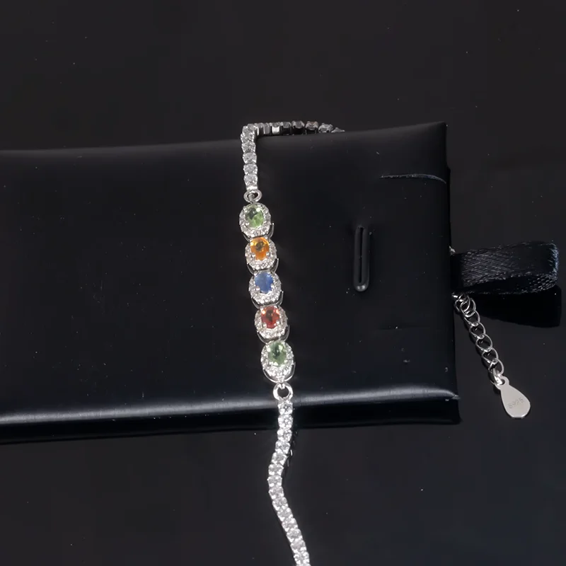 

fine Fancy Colored Sapphire Bracelet&Bangle for Women Silver With 925 Sterling Sliver Platinum plating Birthday Vintage Jewelry