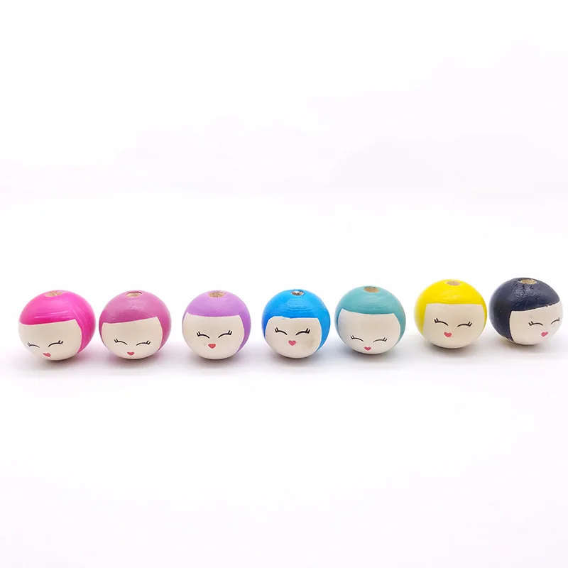 10pcs 25mm Cute Face Baby Head Wooden Beads Multiple Colors For Jewelry Making DIY Accessories Bracelet Necklace Amulet Supplies