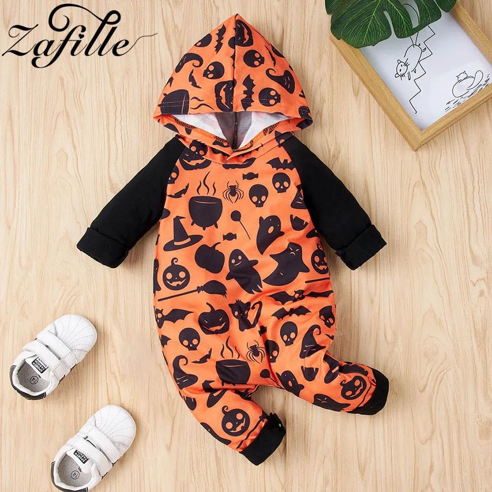 ZAFILLE My First Baby Halloween Costume Unisex Hooded Pumpkin Ghost Baby\'s Rompers Toddler Infant Baby Halloween Clothes