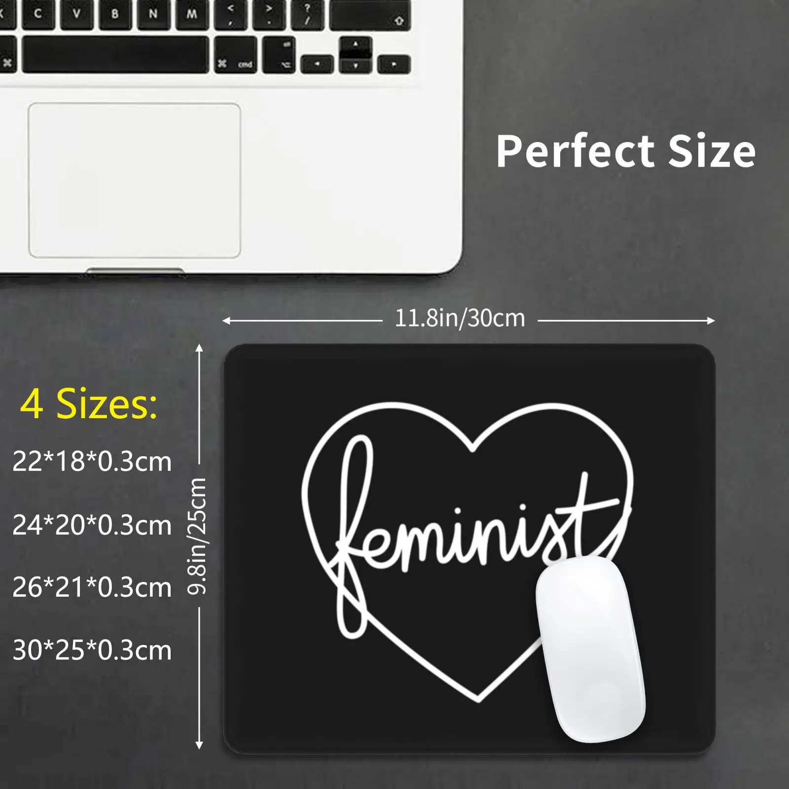 Feminist Heart L | Black Mouse Pad DIY Print Big Large Word Feminist Embroidery Heart Heart Shaped Cute