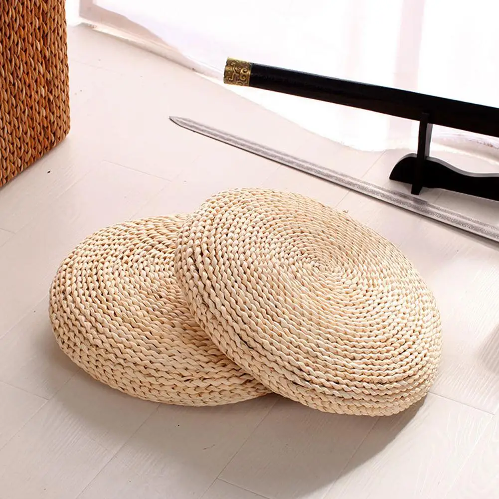 1pc Round Natural Straw Weave Zafu Meditation Yoga Round Mat Zafu Chair Cushion Chair Seat Mat Japanese-style Tatami Cushion