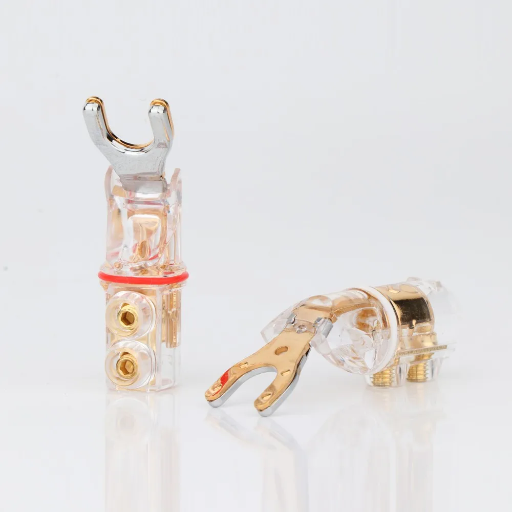 SY1524 Gold /Rhodium plated Y Spade Banana plug connectors jagged sawtooth Speaker Plugs HiFi Audio Screw Fork Connector Adapter