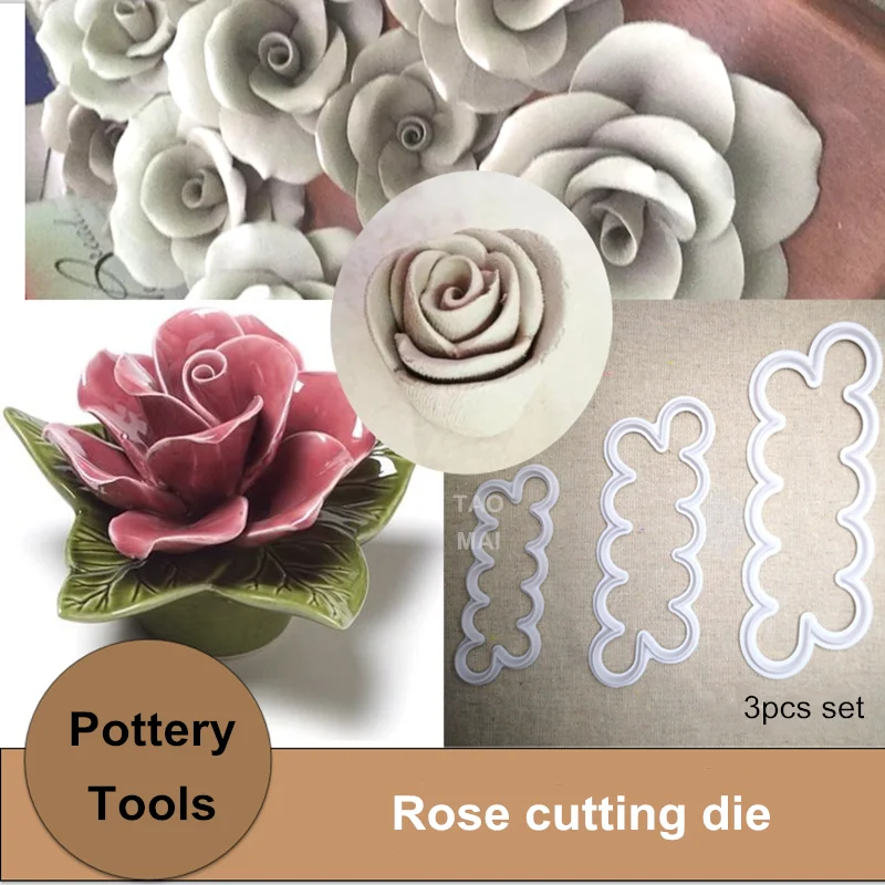 3pcs set pottery art rose flower cutting mold mud shaping tool rapid prototyping rose flower mold DIY handmade ceramic die