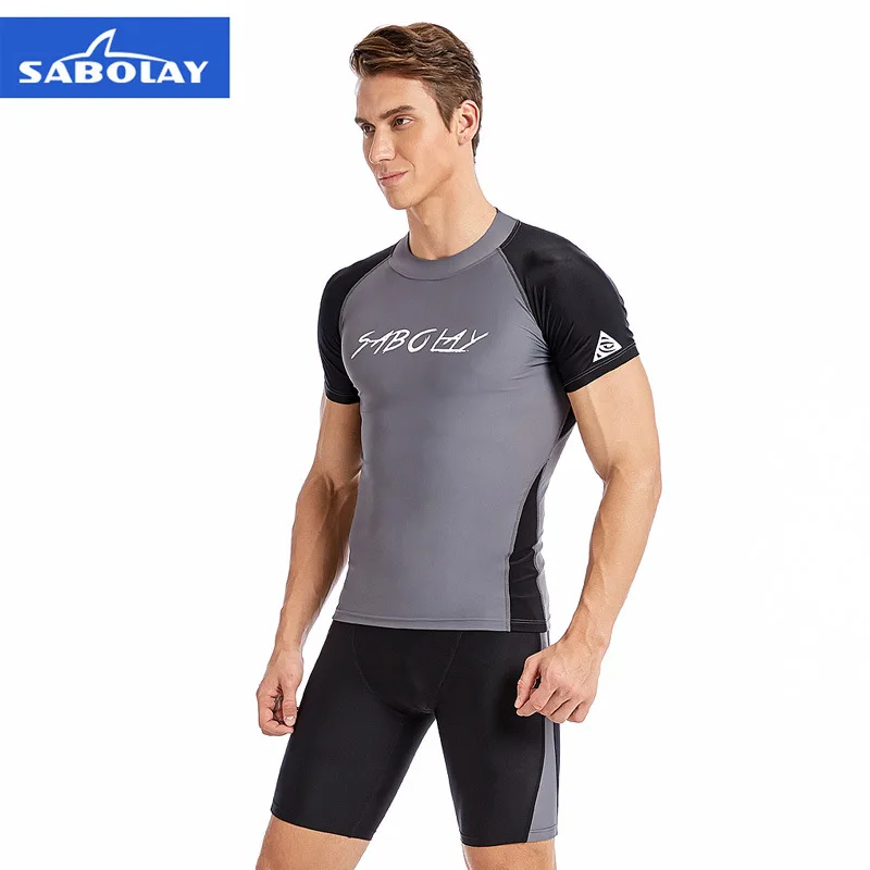 L-5XL Big Size Mens Surf Rash Guard Swim Shirt manica corta costumi da bagno uomo Rashguard Fast Dry Diving muta da nuoto muta abbigliamento