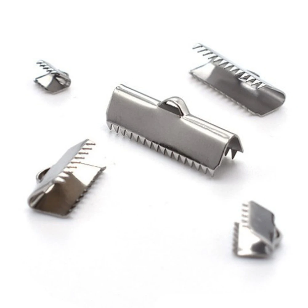 50Pcs/Lot Stainless Steel Crimp Ribbon End Beads Tips Clasp Cord Flat DIY  For Jewelry Making