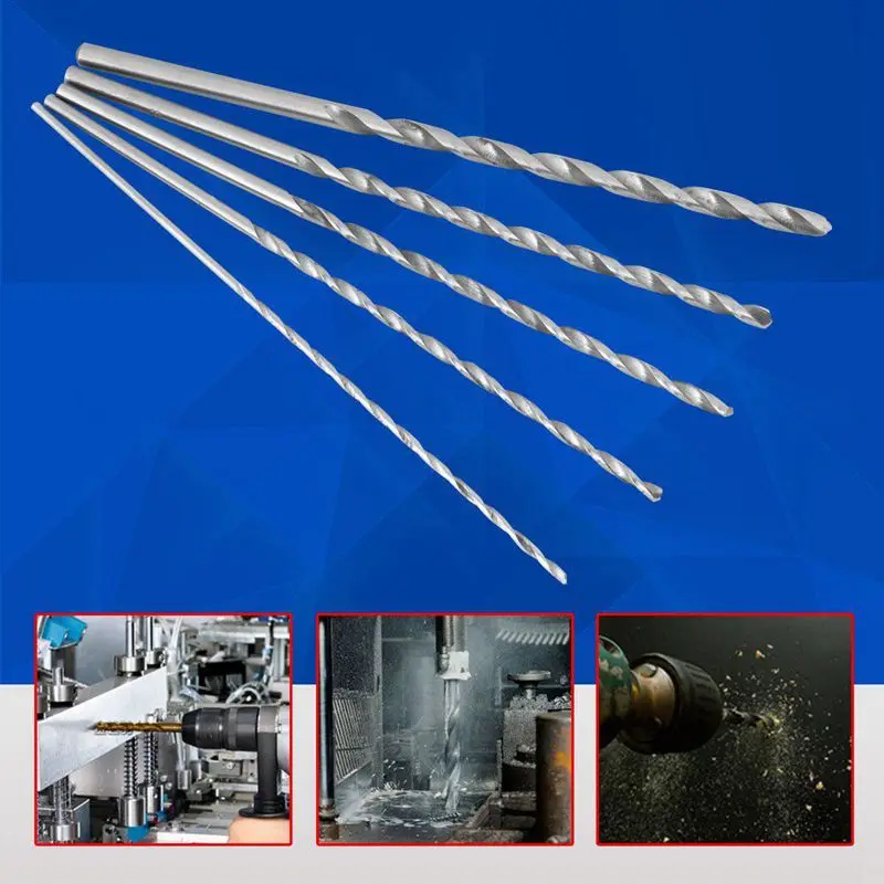 Juego de brocas de acero de alta velocidad Extra largas, herramienta de Broca helicoidal de vástago recto de 2-5mm para madera, 5 uds.