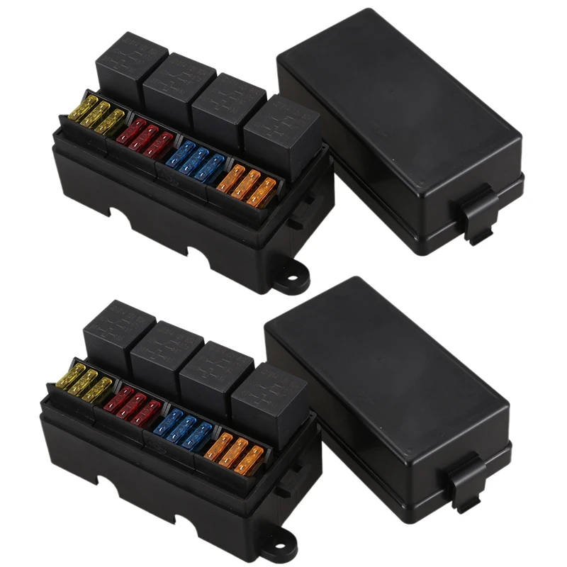 

2X 12 Way Blade Fuse Holder Box With Spade Terminals And Fuse 4PCS 4Pin 12V 80A Relays For Car Truck Trailer And Boat