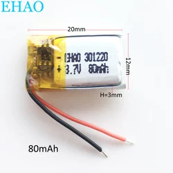 3.7V 80mAh Mały rozmiar litowo-polimerowy akumulator LiPo do Mp3 PAD DVD E-book Zestaw słuchawkowy Bluetooth Słuchawki 301220