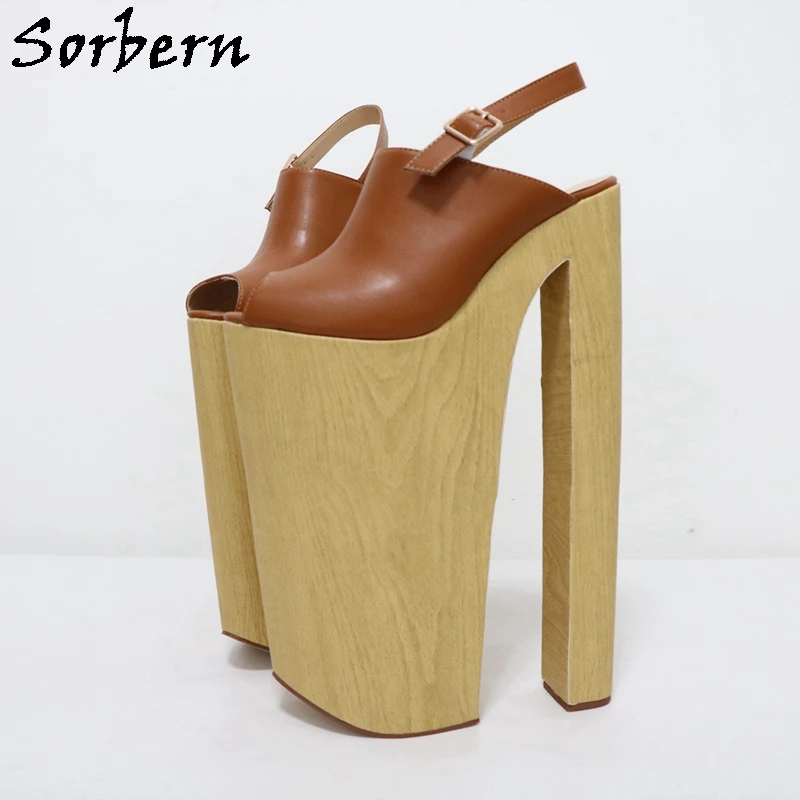 Sorbern 35Cm Chunky High Heel Women Pump Slingback Thick Platform Shoes Fetish Crossdresser Drag Queen Shoes Custom Open Toe