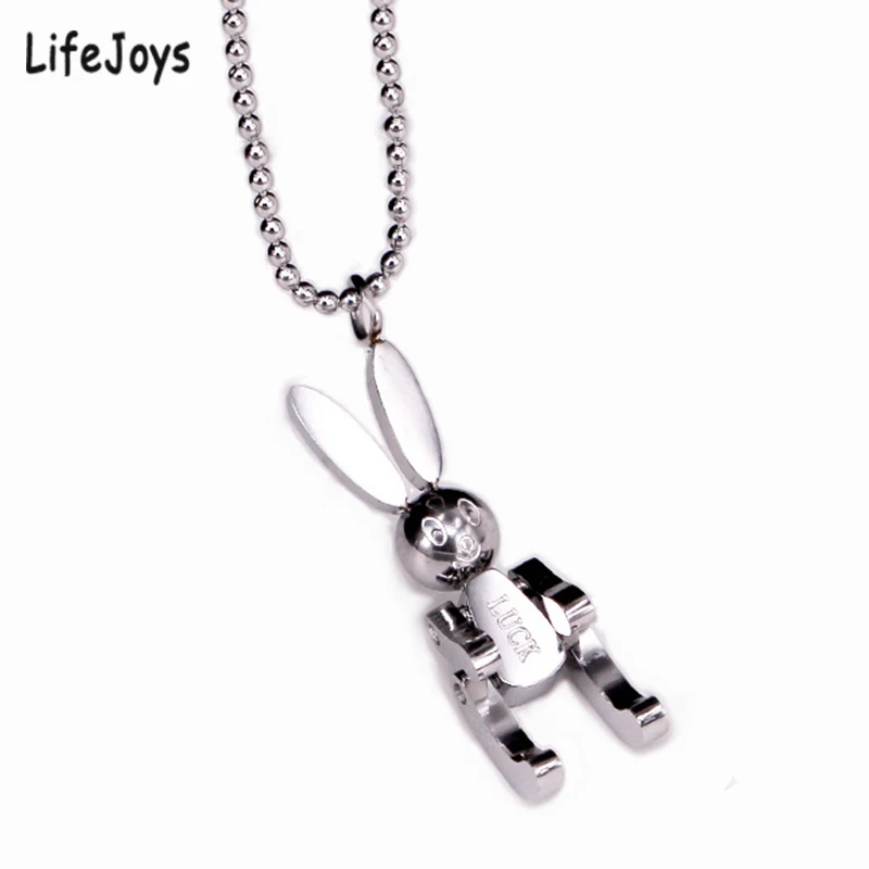 Robot Rabbit Pendant Bunny Necklace Women Stainless Steel Cute Lucky Jewelry Movable Limbs Charm Rose Gold Silver Color Korean