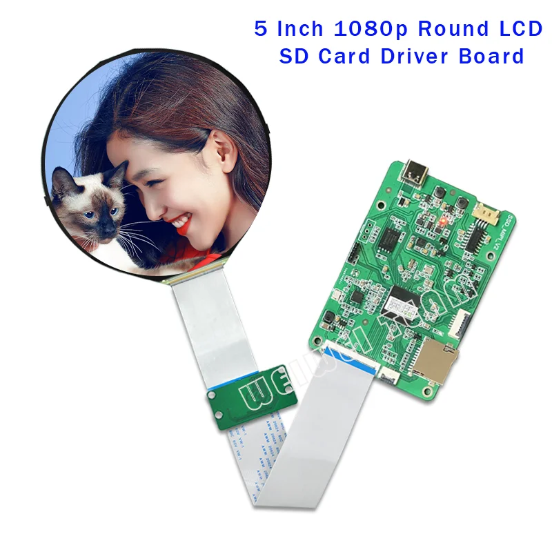 5 Inch Round Circle Screen 1080P IPS Display Circular LCD 1080*1080 MIPI Interface SD Card Auto Play AD Controller Board