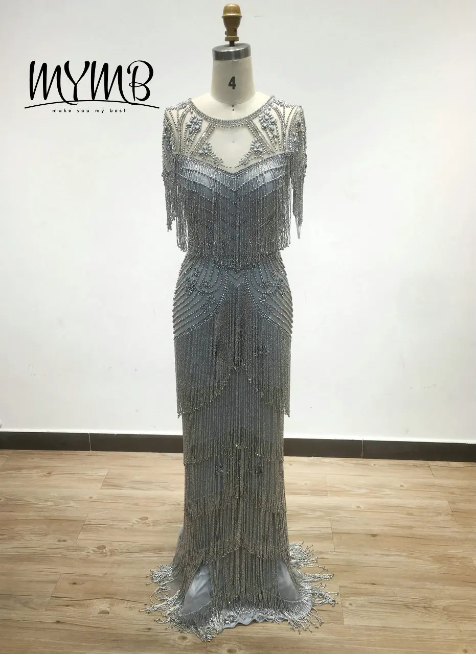 Haute Couture Vintage Grey Evening Dress With Tassel MYMB 2021 Women Formal Dress Evening Gown MY21113