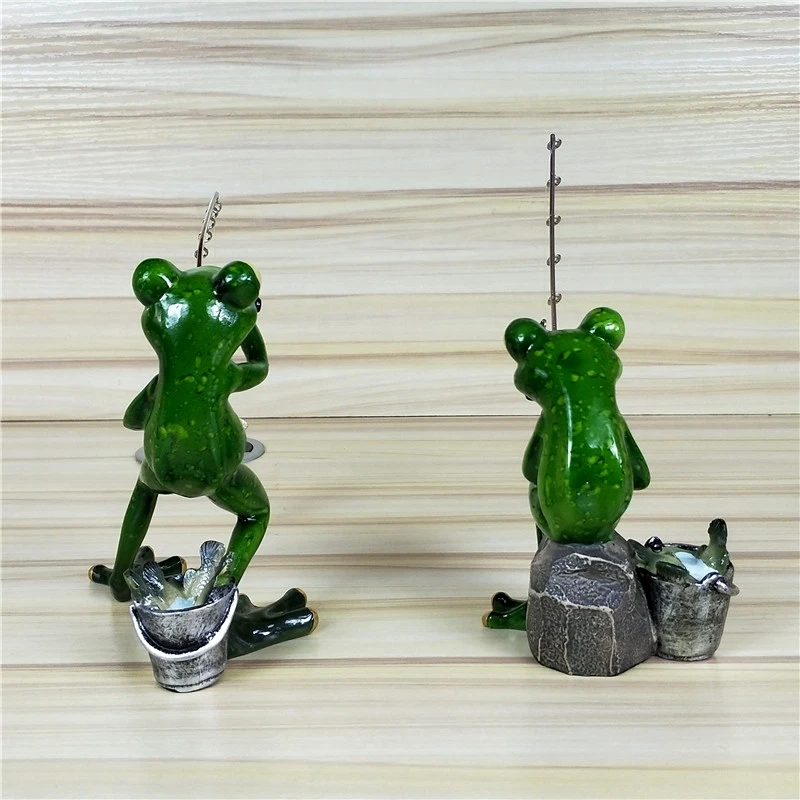 Fishing Frog Figurine Resin Frog Angler Miniature Garden Animal Outdoor Hobby Souvenir Craft Novelty Decor Ornament Accessories
