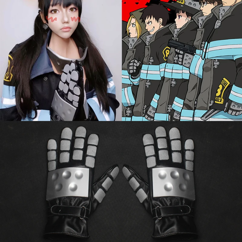 Anime Fire Force PU Full Finger Gloves Masks Shinra Kusakabe Hats Enn Enn No Shouboutai Cos cosplay Props Halloween Accessories