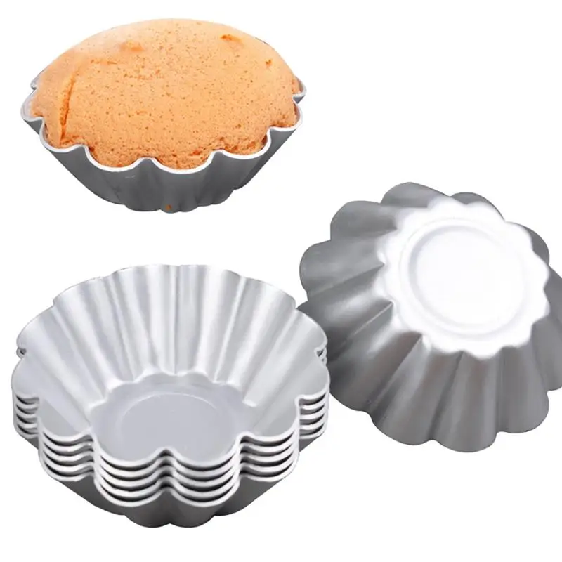 6pcs Nonstick Ripple Aluminum Alloy Egg Tart Mold Flower Shape Reusable Mini Cupcake and Muffin Tartlets Pans cake mold