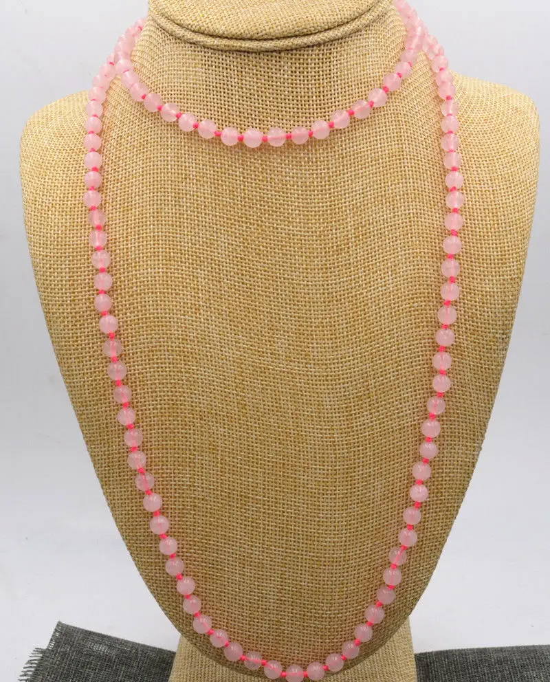 free shipping NEW Fine natural 6 mm pink quartz beads Necklace 36 