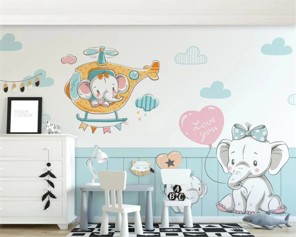 

Beibehang Custom 3d Wallpaper Modern small fresh Cartoon elephant children room background wallpaper photo wallpaer for walls 3d