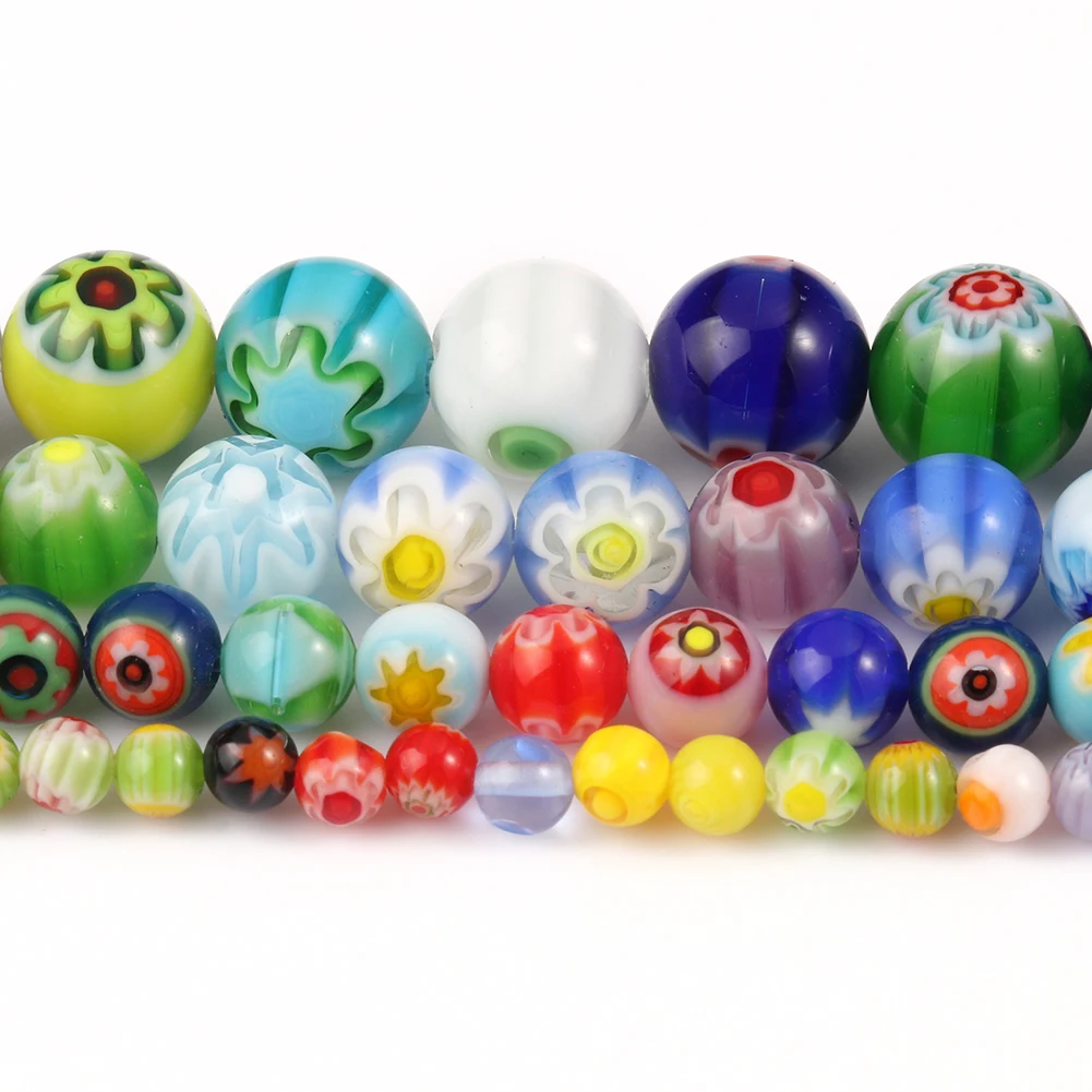 Fashion Multicolor Murano Lampwork Flower Beads For Jewelry Making Diy Crafts Accessories Round Glass Beads Wholesale