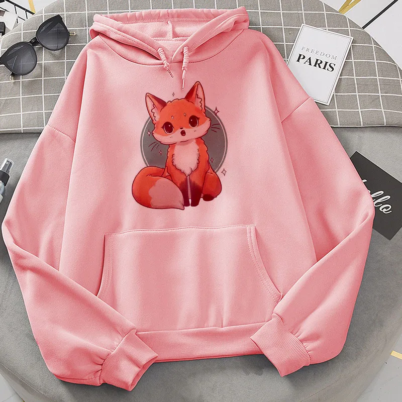 

Winter Fall Cute Fox Printed Women Hoodies Sweatshirts Hipster Hoodie Kawaii Aesthetic Harajuku Graphics Clothing Tops Female