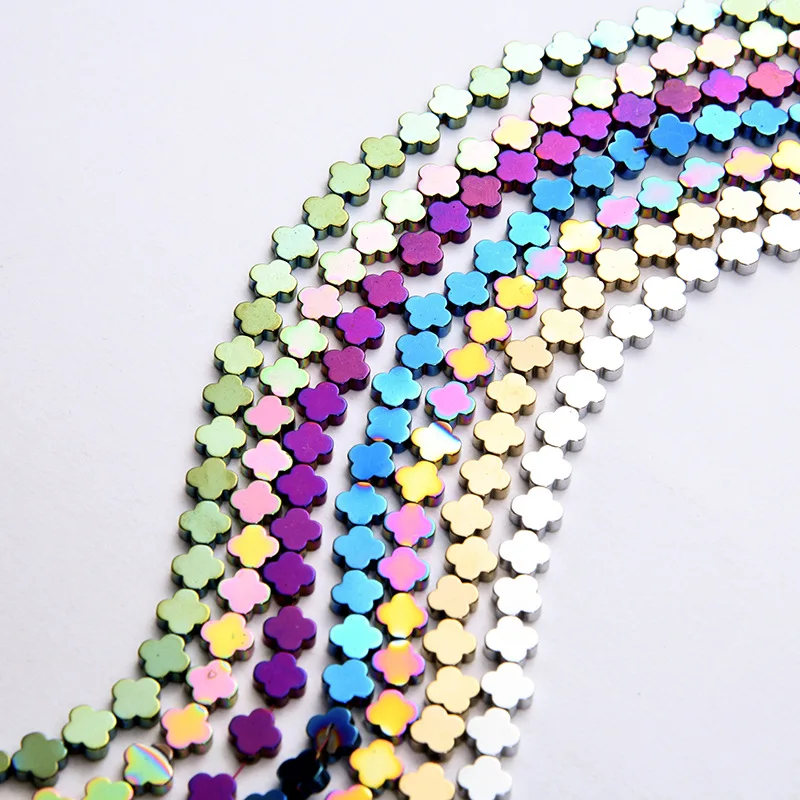 Plating Color Natural Stone Hematite Clover Shape Beads Loose Beads For DIY Jewelry Making Accessories