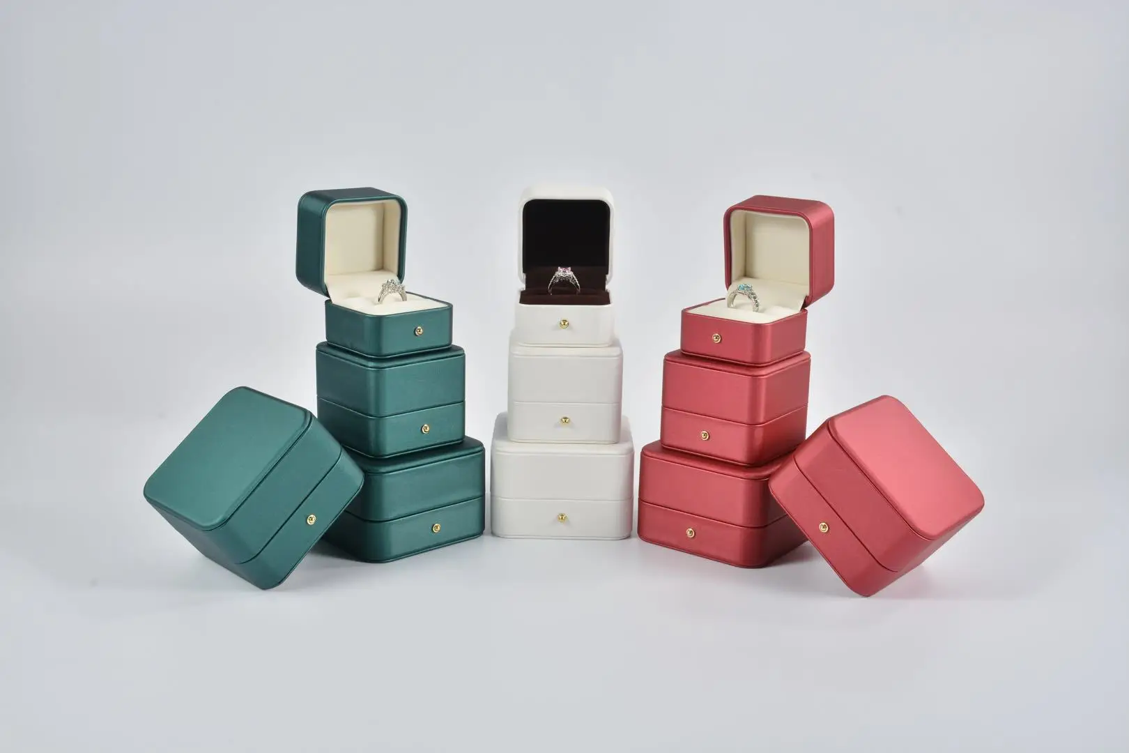 PU Leather Round Corner Jewelry Box Earrings Creative Portable Accessories Storage Box Ring Small Jewelry Box