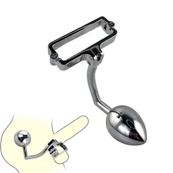 Male Metal ball stretcher scrotum anal beads butt hook penis lock bondage ring fetish pendant weight BDSM sex toy for man