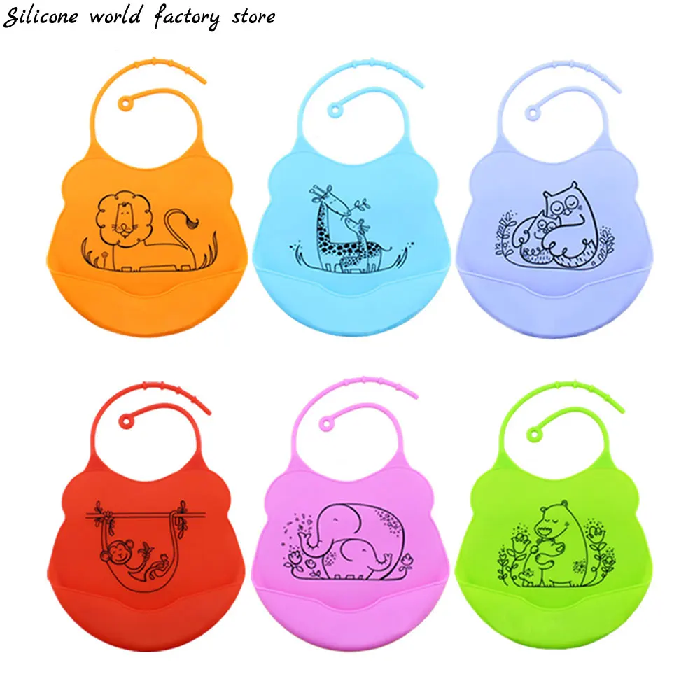 Silicone world Cartoon silicone bib Baby Bibs Waterproof Bib Infant Toddler Feeding Saliva Towel Adjustable Children Bibs