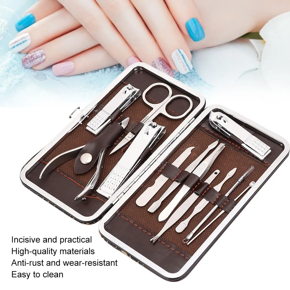 12pcs Stainless Steel Nail Clipper Dead Skin Fork Nail File Scraper Manicure Tool Set