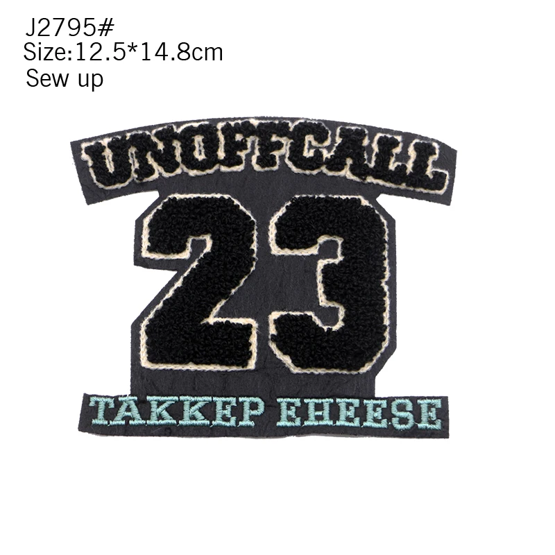 Fashion Chenille Embroidery Sewing Color Black And White Alphanumeric Down Clothing Patch Badge Stripe DIY Backpack T-shirt