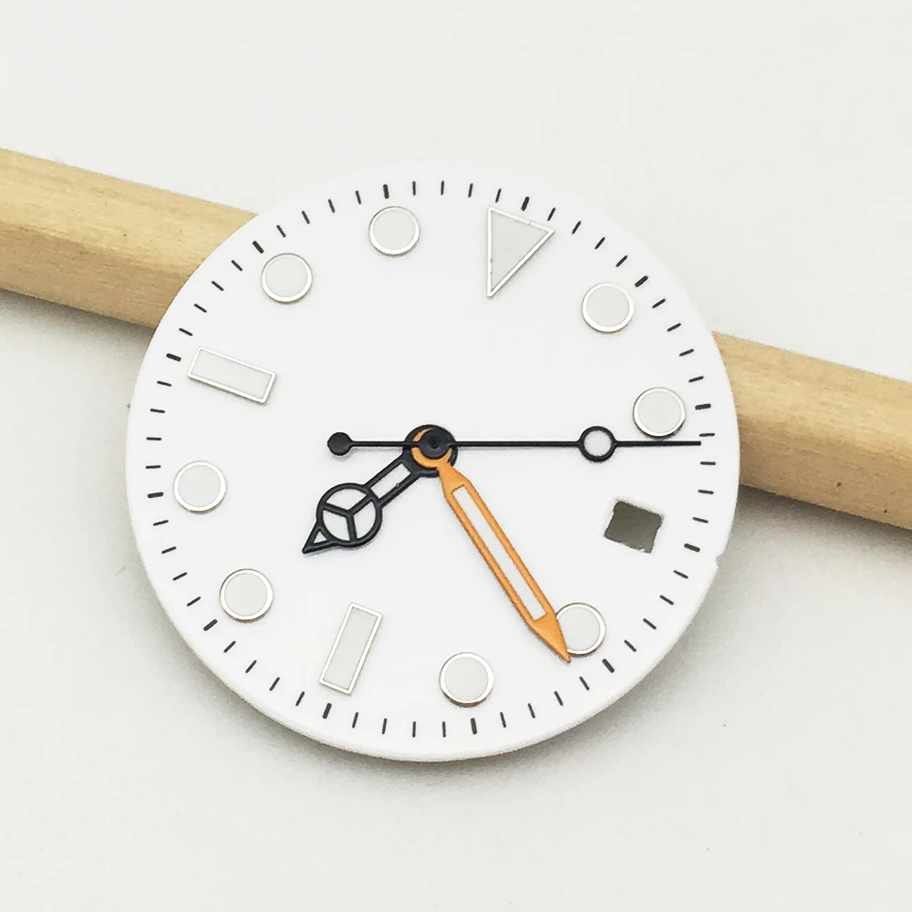 

Аксессуары для часов DIY 29 мм белый циферблат с синим светом + стрелки подходит для 2836/2824/8215 и MINGZHU2813 3804 NH35 /36