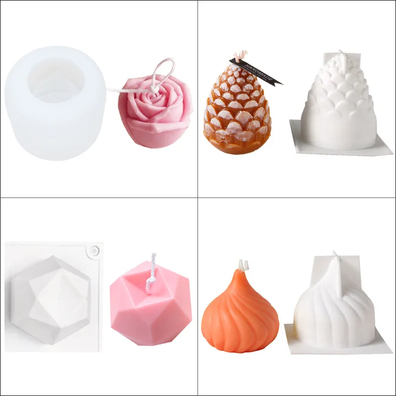 3D Rose Flower Pine cones Cube Candle Silicone Molds DIY Soap Making Mold Aromatherapy Plaster Decorating Mould Handmade Craft