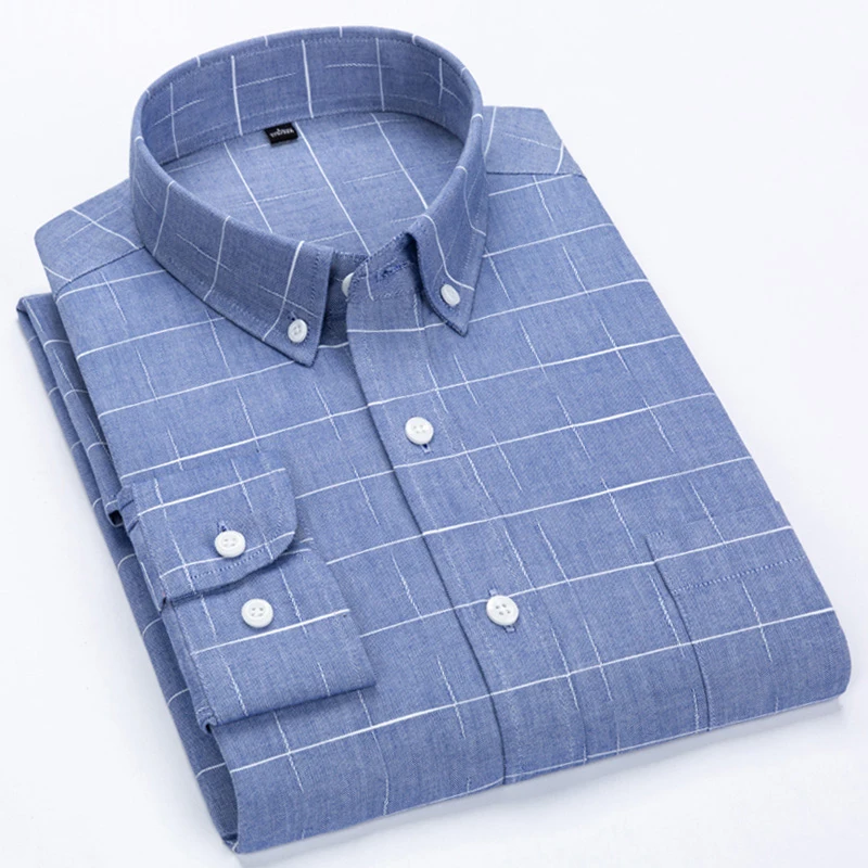 Camicia di Plaid degli uomini Gira-Imbottiture Pulsante Colletto A Maniche Lunghe Slim Fit Camicia di Modo Smart Casual Camicie eleganti Casual Uomini vestiti