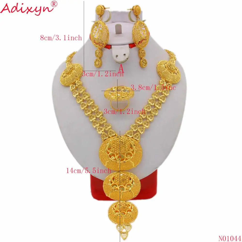 Adixyn(five desigh)Fashion Long Necklace/Earrings/Ring Jewelry Set Women Gold Color Arab Jewelry Wedding Accessories N01044