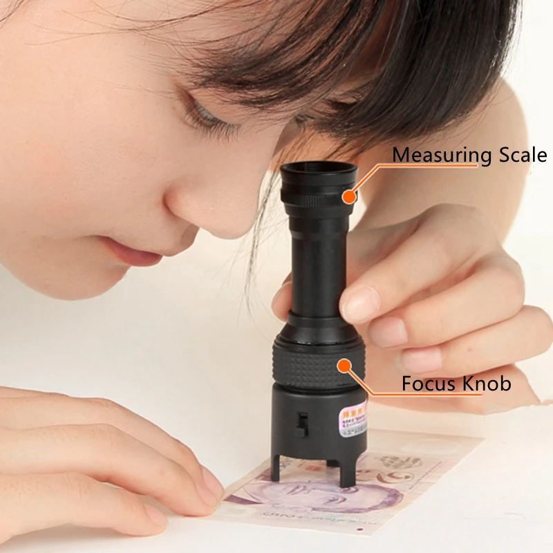 50X Pocket Microscope Illuminated Magnifier Handheld Metal Magnifying Glasses Jewelry Loupe for Jade Appraisal Identification