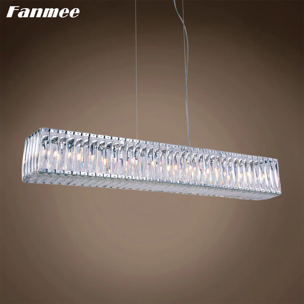 

Rectangular Crystal Pendant Hanging Lighting LED Modern Chrome Linear Chandelier Lamp Dining Room Decor Cristal Light Fixture