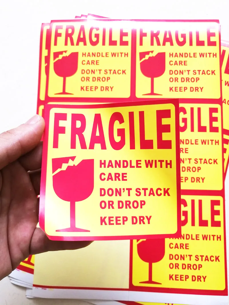 60pcs 10x10cm Handle With Care Fragile Products Box Warning Shipping Label Sticker