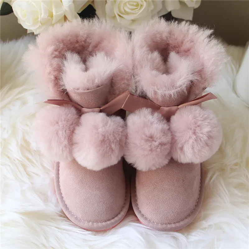 Natural Sheepskin Wool Children Snow Boots Child Warm Winter Boots Brand Genuine Sheepskin Boots Winter Boots For Baby Girls Boy